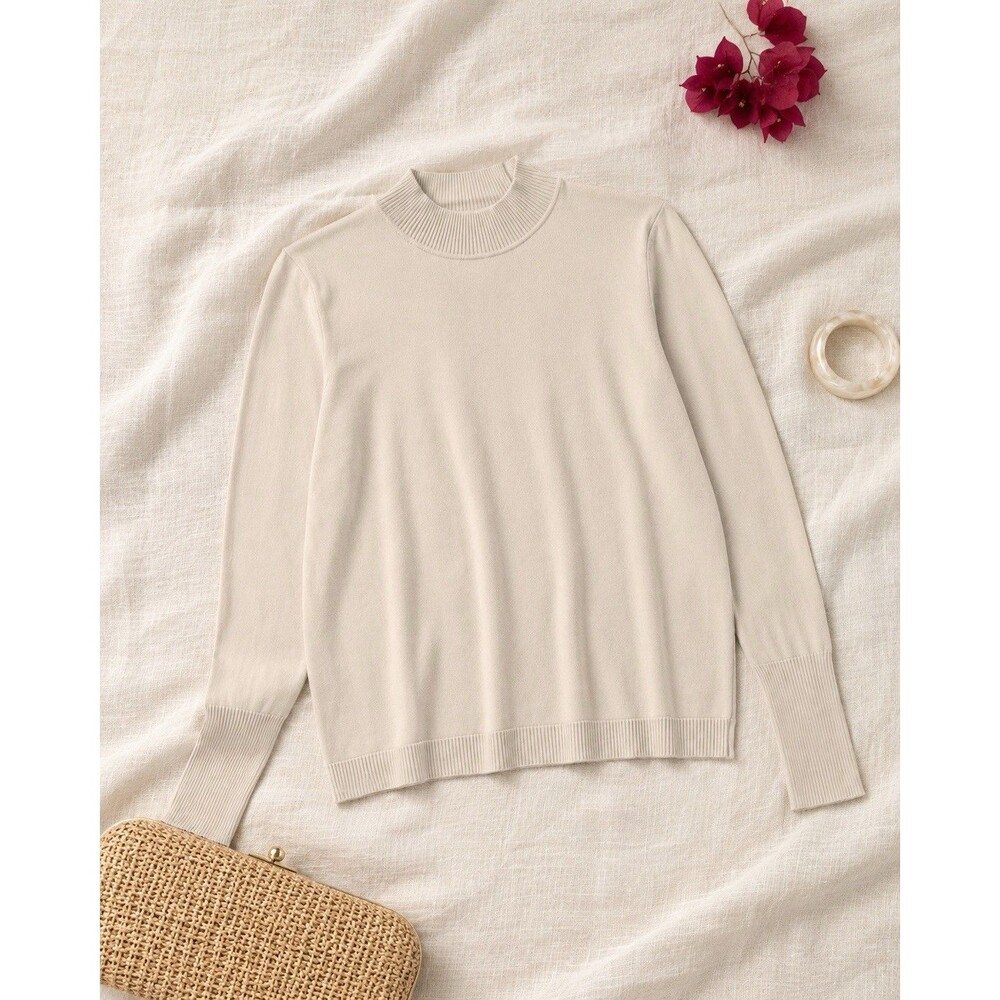 August Silk 1X Cream Silk Viscose Mock Neck Sweater